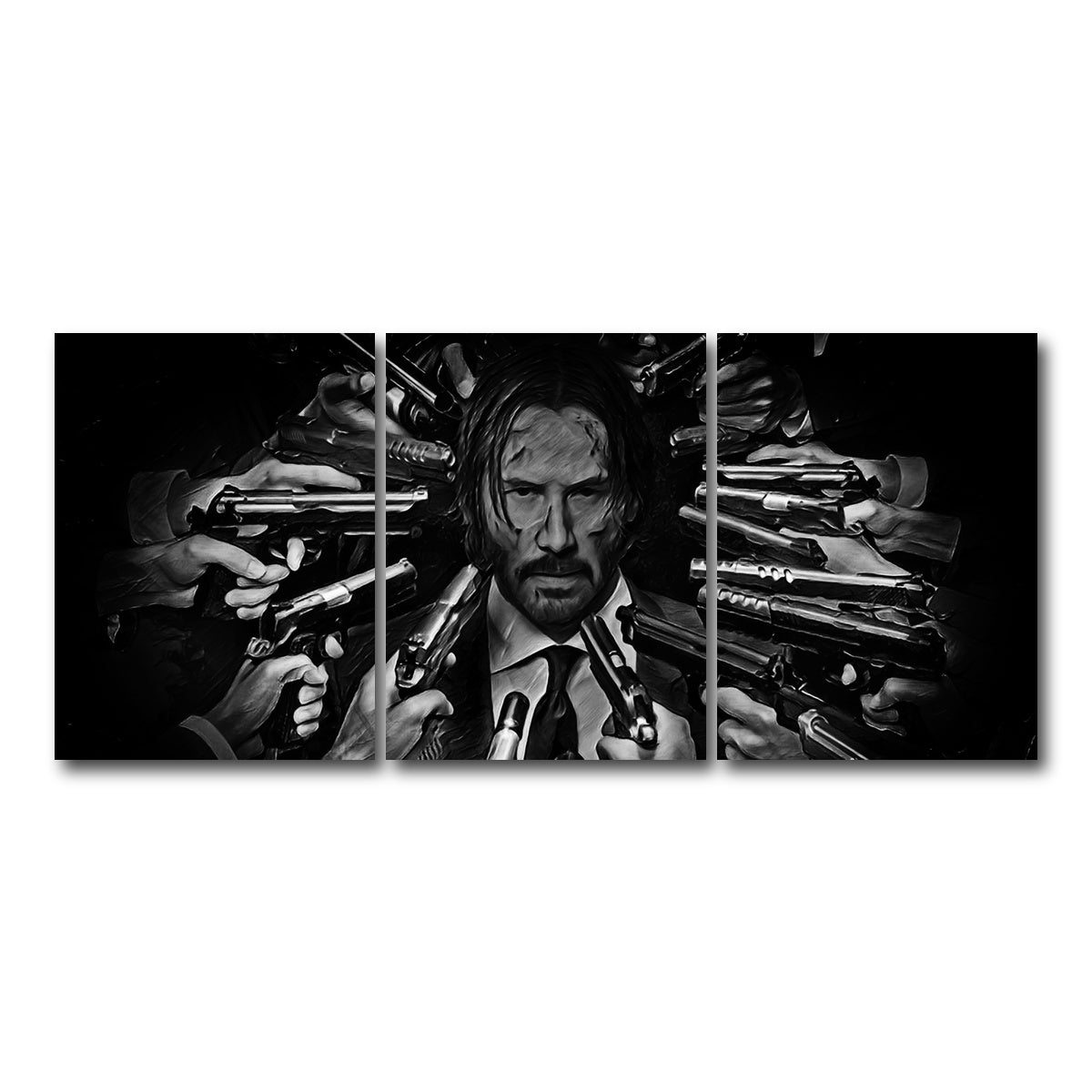 AUTO-MOCKUP WHITE | John Wick Grayscale | 3 Piece | Gallery Wrap Canvas | group=18x24