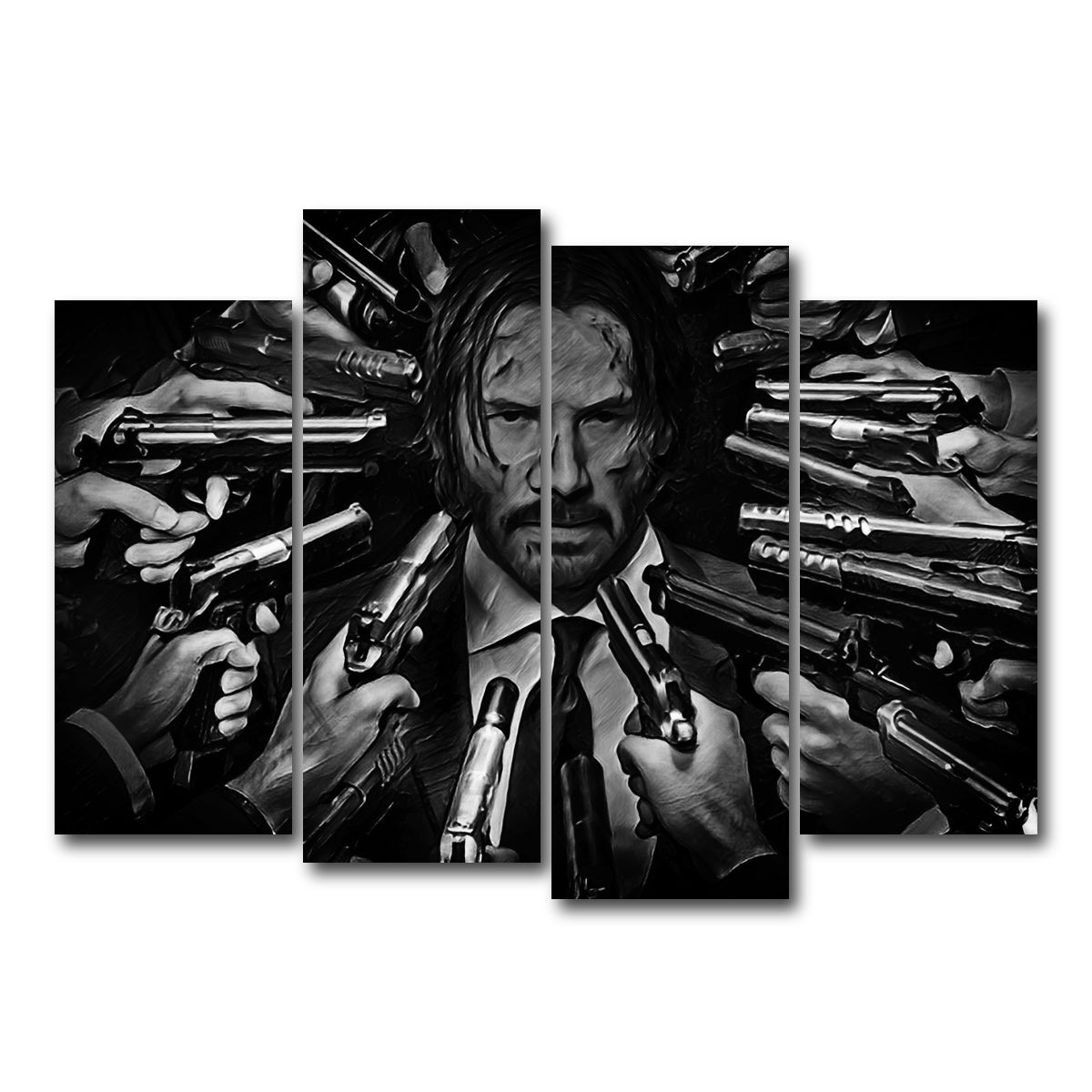 AUTO-MOCKUP WHITE | John Wick Grayscale | 4 Piece | Gallery Wrap Canvas | group=4_normal