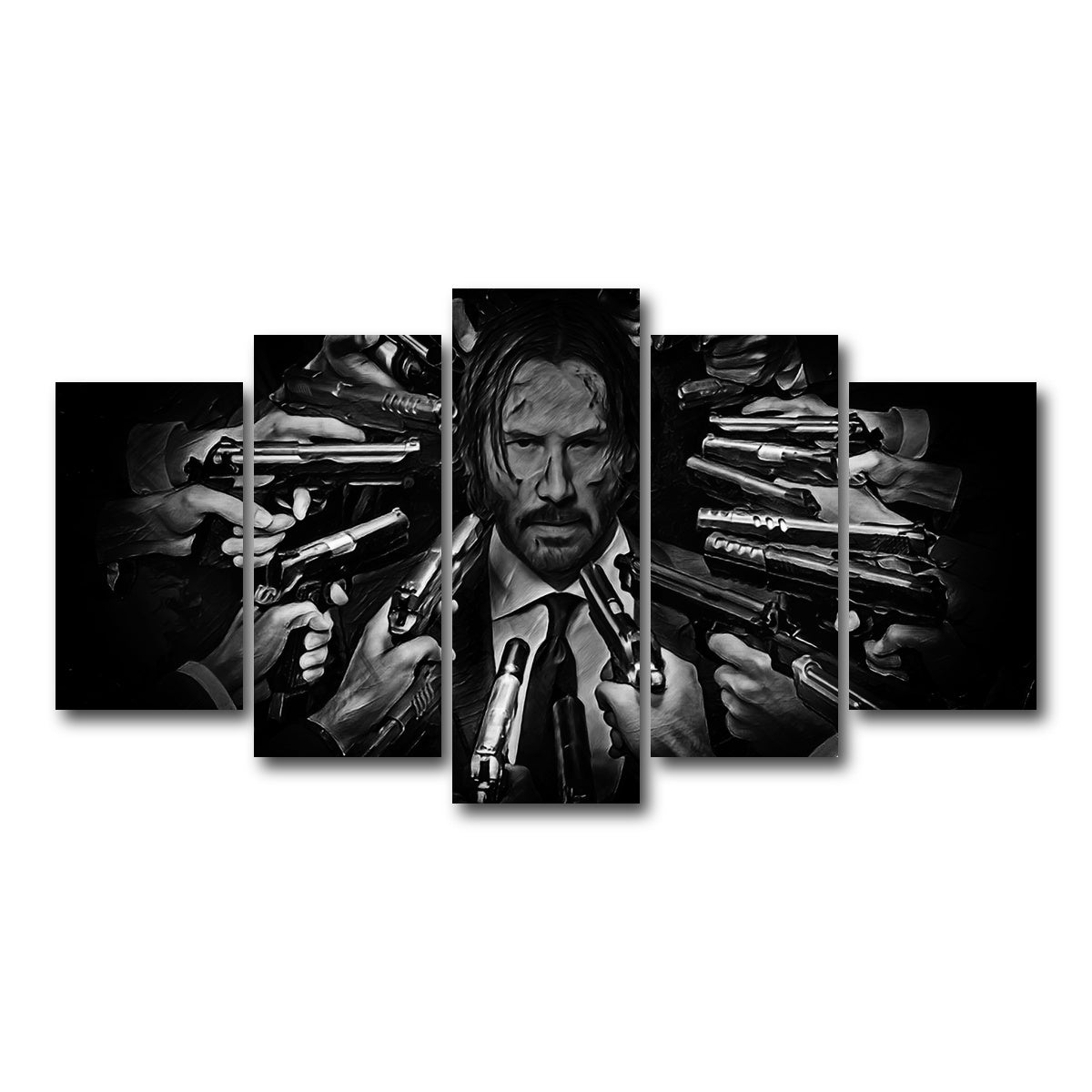 AUTO-MOCKUP WHITE | John Wick Grayscale | 5 Piece | Gallery Wrap Canvas | group=5_normal