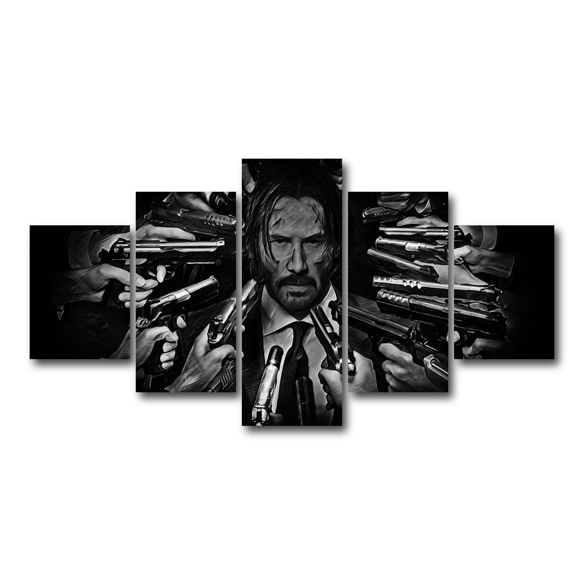AUTO-MOCKUP WHITE | John Wick Grayscale | 5 Piece | Gallery Wrap Canvas | group=5_short