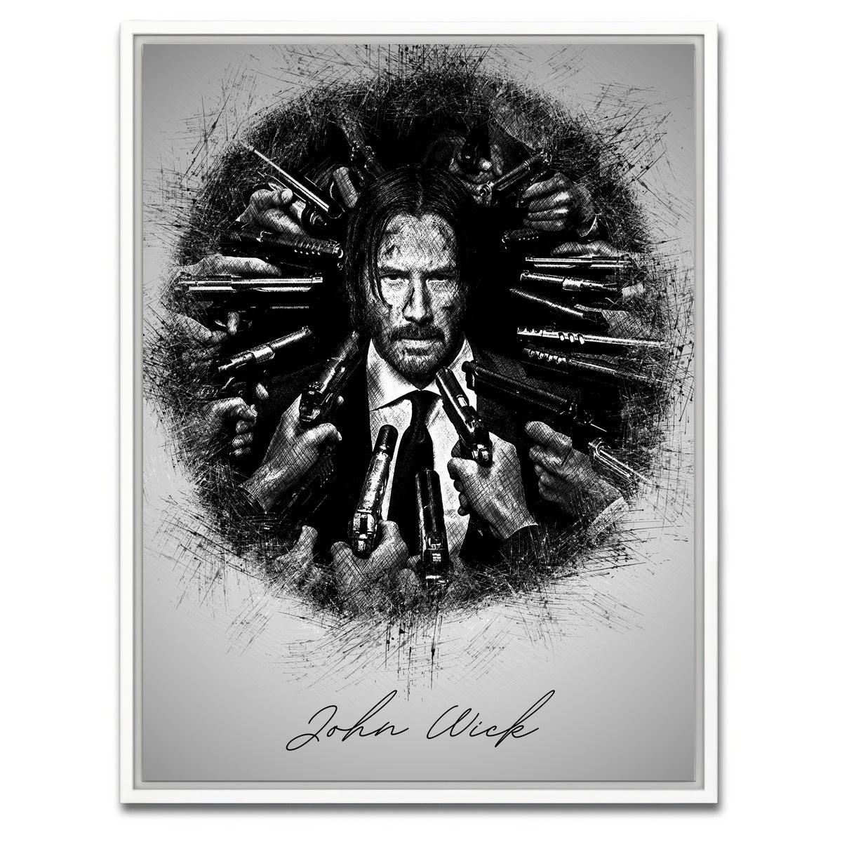 AUTO-MOCKUP WHITE | John Wick Sketch | 1 Piece | White Framed Canvas | group=3x4