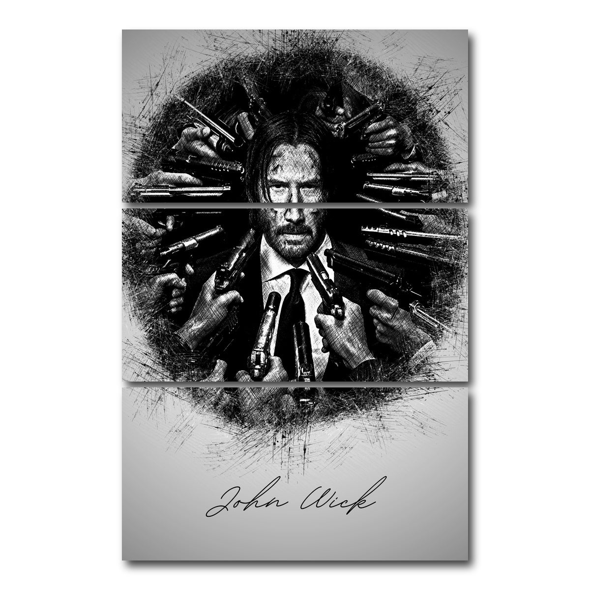 AUTO-MOCKUP WHITE | John Wick Sketch | 3 Piece | Gallery Wrap Canvas | group=12x24_stacked