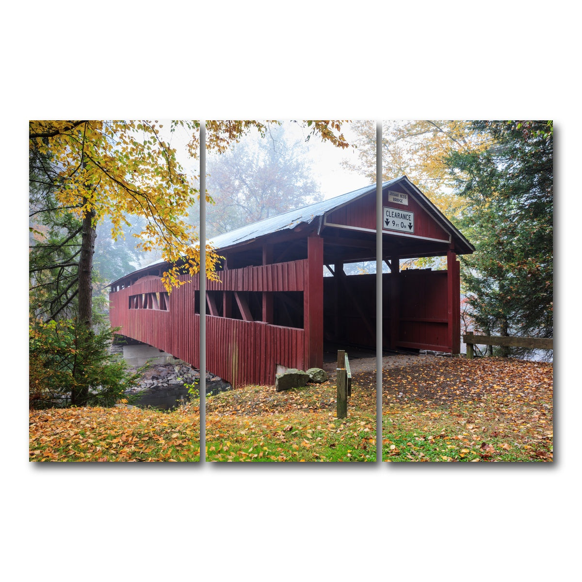 AUTO-MOCKUP WHITE | Josiah Hess Covered Bridge | 3 Piece | Gallery Wrap Canvas | group=12x24