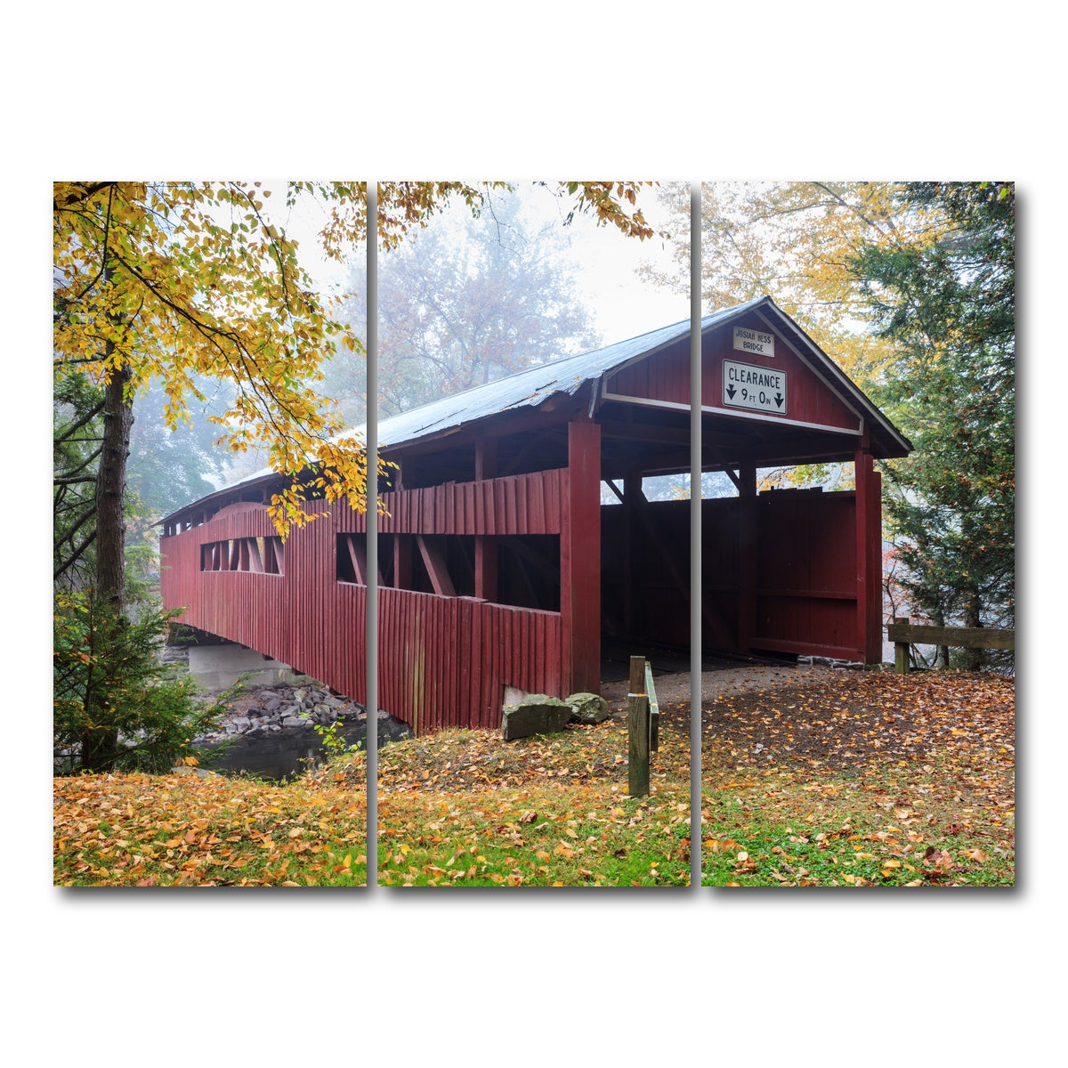 AUTO-MOCKUP WHITE | Josiah Hess Covered Bridge | 3 Piece | Gallery Wrap Canvas | group=8x18