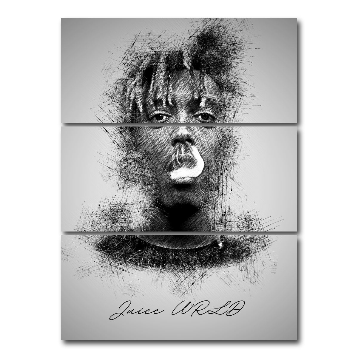 AUTO-MOCKUP WHITE | Juice WRLD Sketch | 3 Piece | Gallery Wrap Canvas | group=8x18_stacked