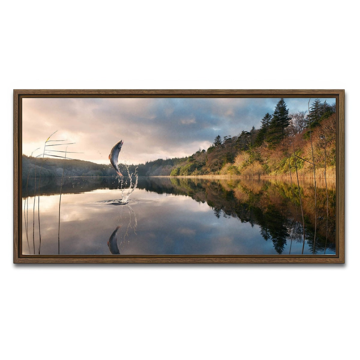 AUTO-MOCKUP WHITE | Jumping Fish | 1 Piece | Walnut Framed Canvas | group=2x1
