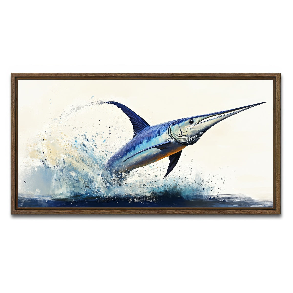 AUTO-MOCKUP WHITE | Jumping swordfish | 1 Piece | Walnut Framed Canvas | group=2x1