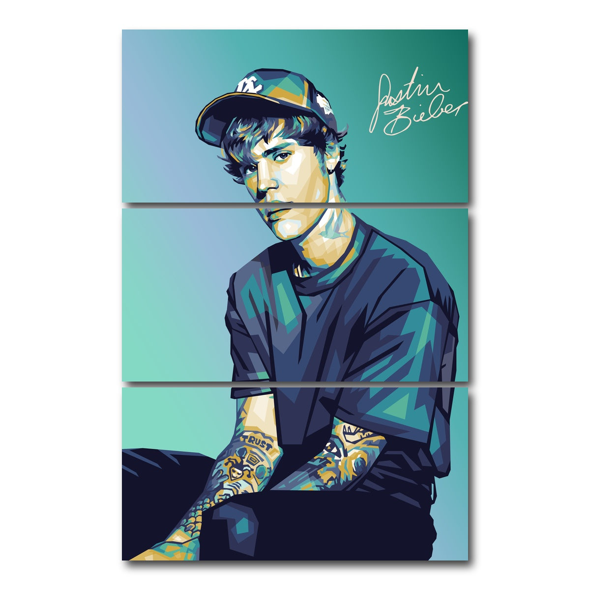 AUTO-MOCKUP WHITE | Justin Wearing A Cap | 3 Piece | Gallery Wrap Canvas | group=12x24_stacked