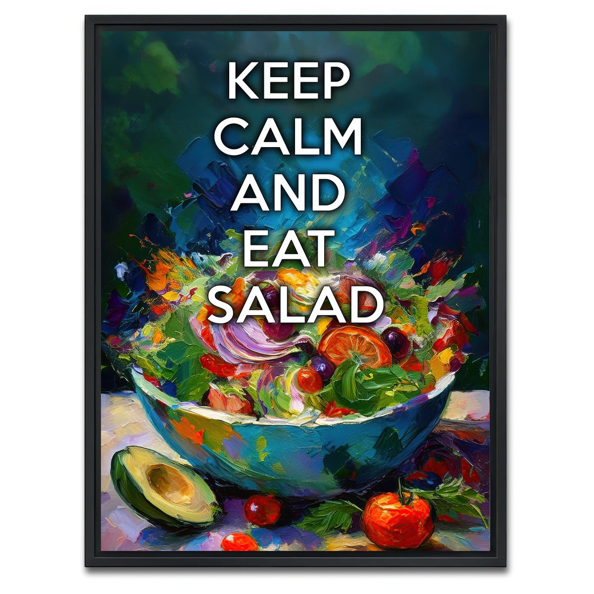 AUTO-MOCKUP WHITE | KEEP CALM EAT SALAD | 1 Piece | Black Framed Canvas | group=3x4