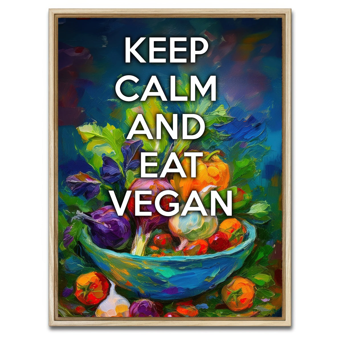AUTO-MOCKUP WHITE | KEEP CALM EAT VEGAN | 1 Piece | Natural Framed Canvas | group=3x4