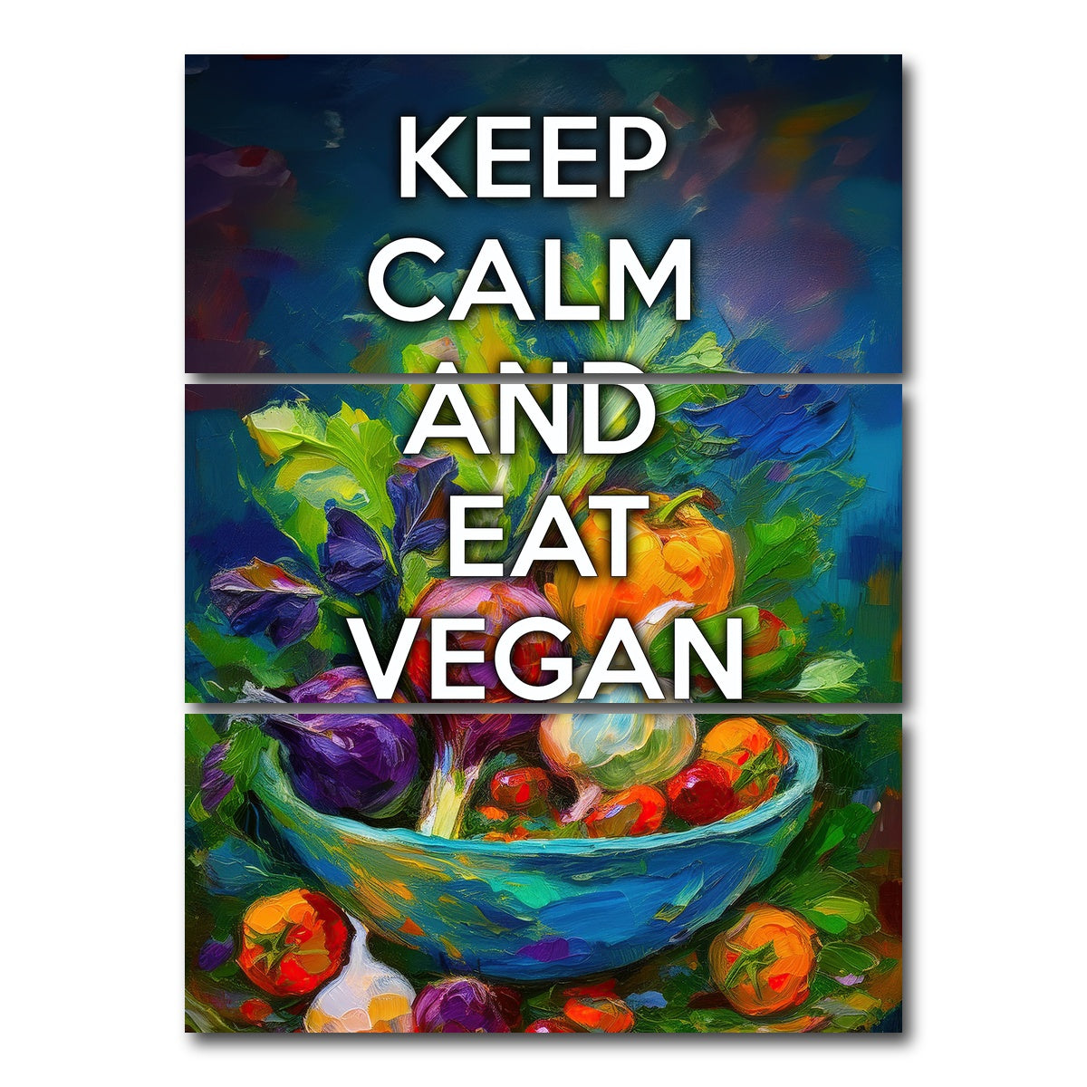 AUTO-MOCKUP WHITE | KEEP CALM EAT VEGAN | 3 Piece | Gallery Wrap Canvas | group=8x18_stacked