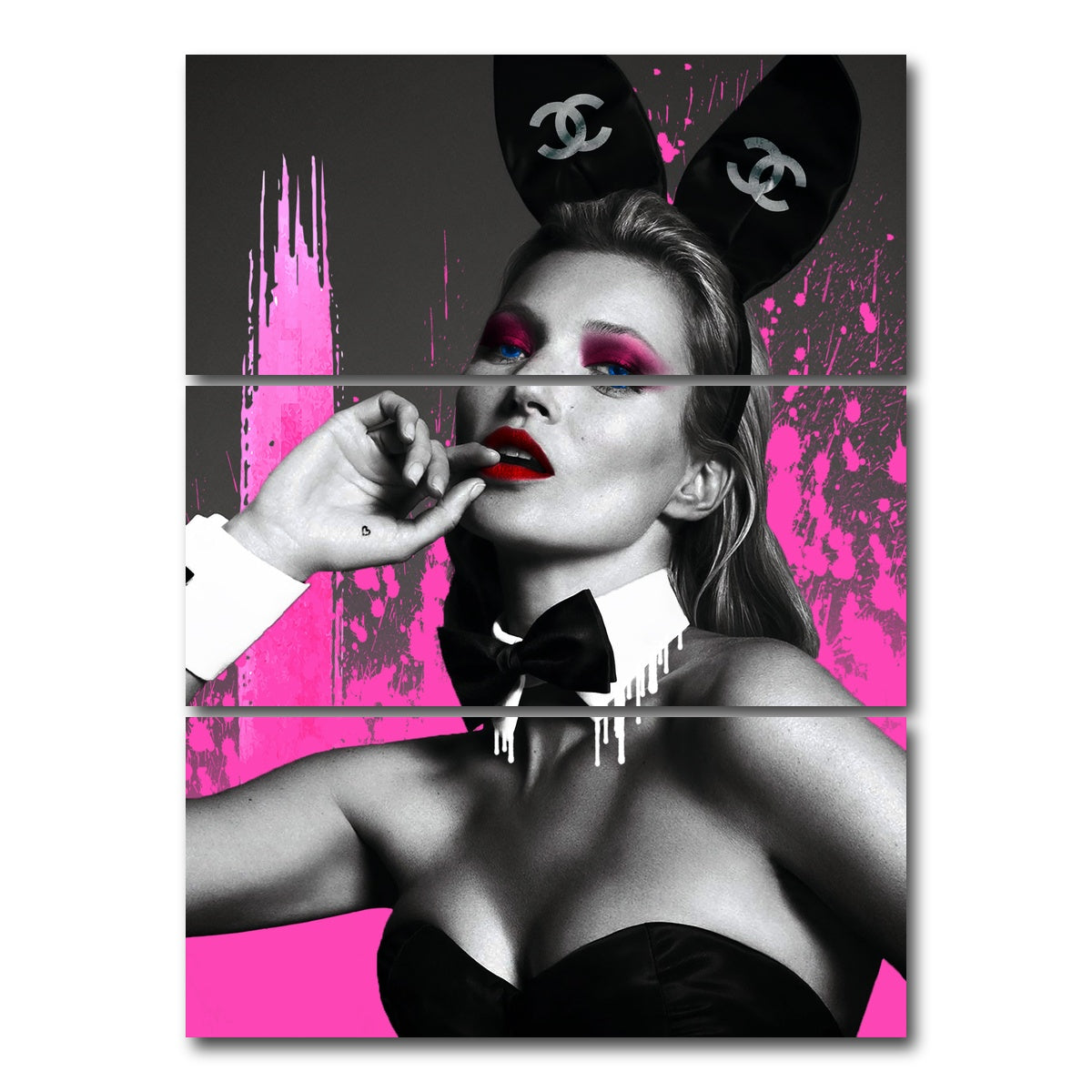 AUTO-MOCKUP WHITE | Kate Moss Chanel | 3 Piece | Gallery Wrap Canvas | group=8x18_stacked