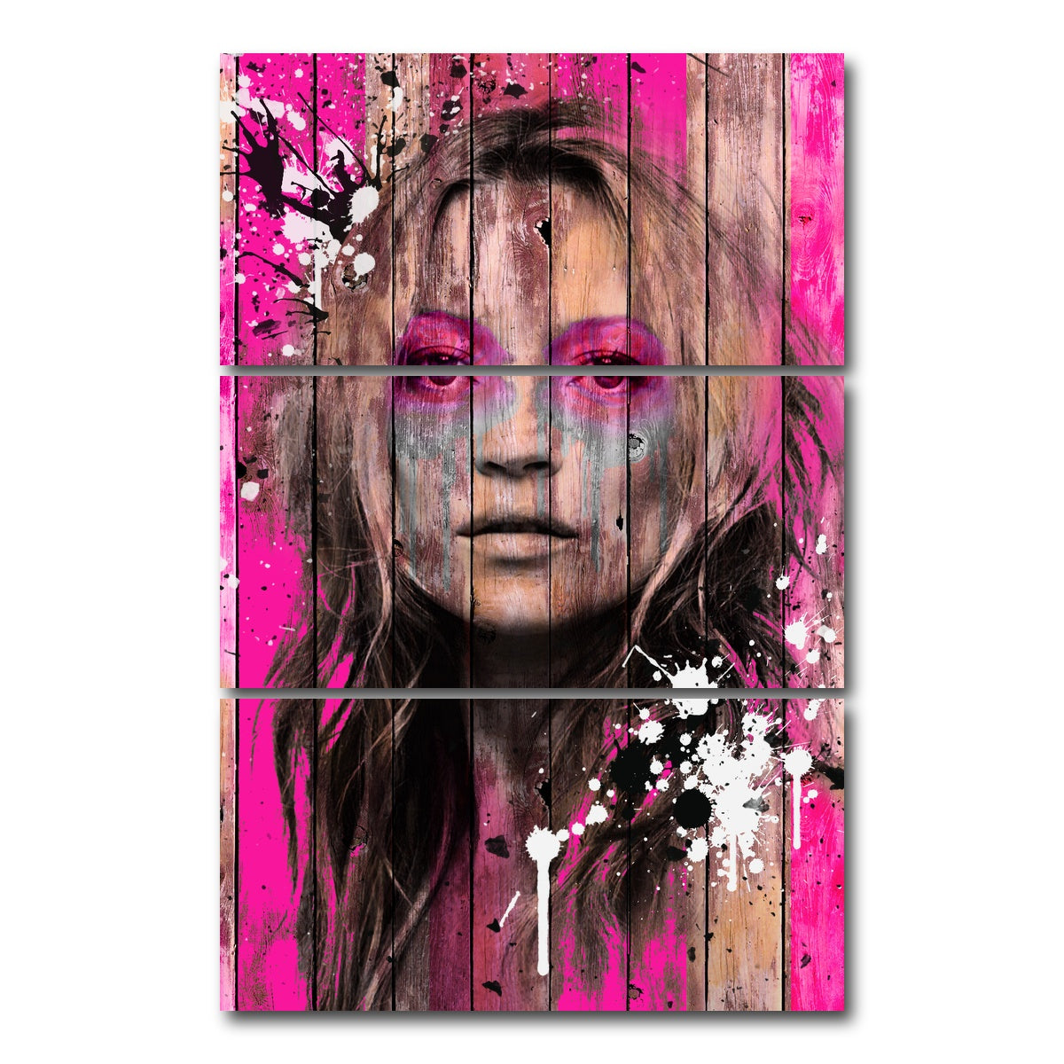AUTO-MOCKUP WHITE | Kate Moss Wood | 3 Piece | Gallery Wrap Canvas | group=12x24_stacked