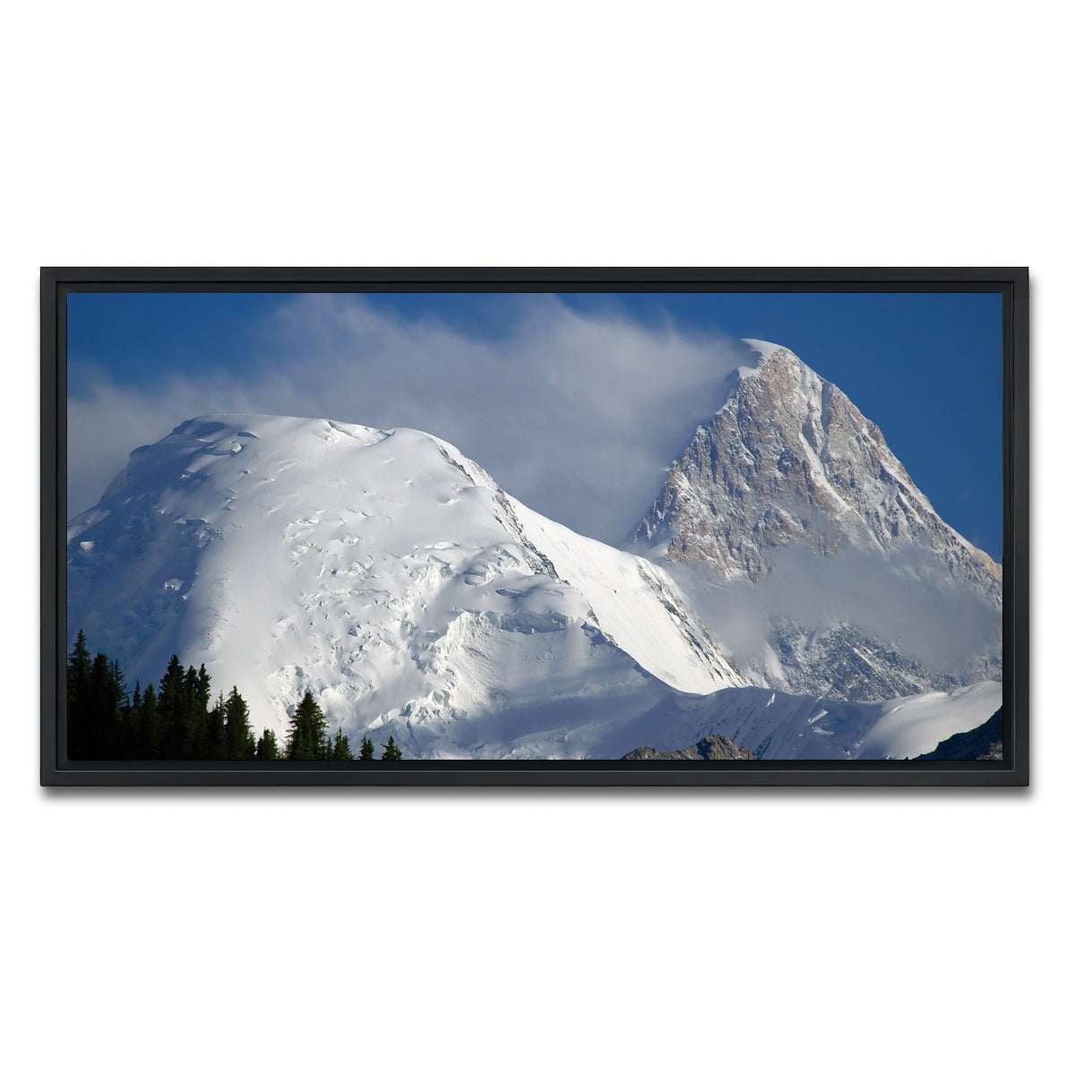 AUTO-MOCKUP WHITE | Khan Tengri and Bayankol peaks | 1 Piece | Black Framed Canvas | group=2x1
