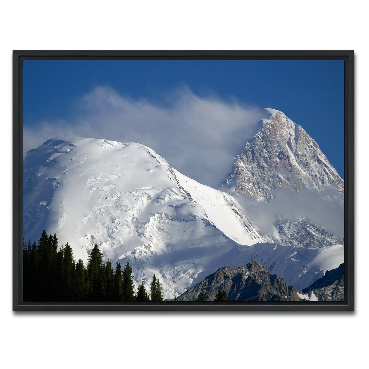 AUTO-MOCKUP WHITE | Khan Tengri and Bayankol peaks | 1 Piece | Black Framed Canvas | group=4x3