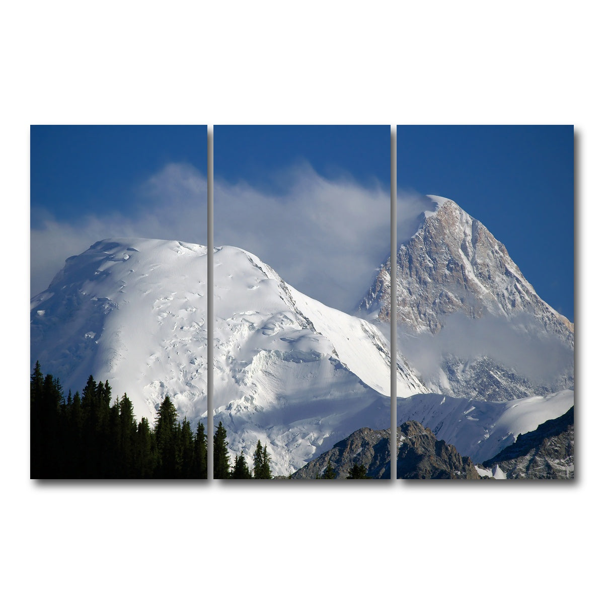 AUTO-MOCKUP WHITE | Khan Tengri and Bayankol peaks | 3 Piece | Gallery Wrap Canvas | group=12x24