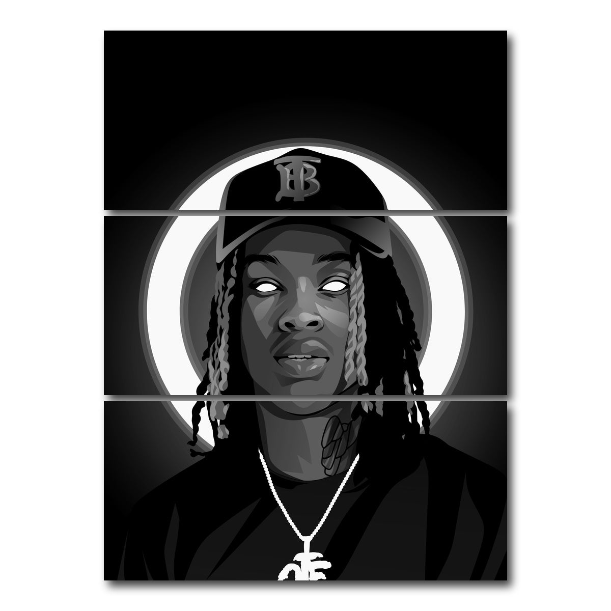 AUTO-MOCKUP WHITE | King Von Grayscale | 3 Piece | Gallery Wrap Canvas | group=8x18_stacked