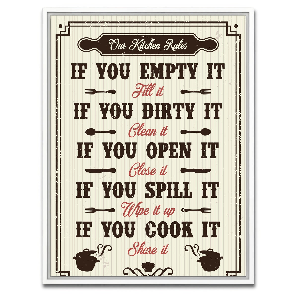 AUTO-MOCKUP WHITE | Kitchen Rules | 1 Piece | White Framed Canvas | group=3x4