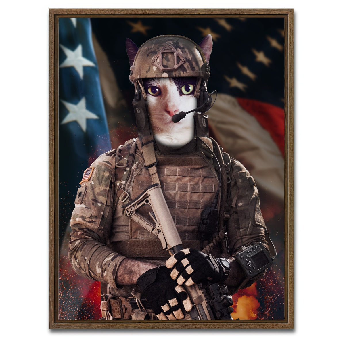 AUTO-MOCKUP WHITE | Kitten Soldier | 1 Piece | Walnut Framed Canvas | group=3x4