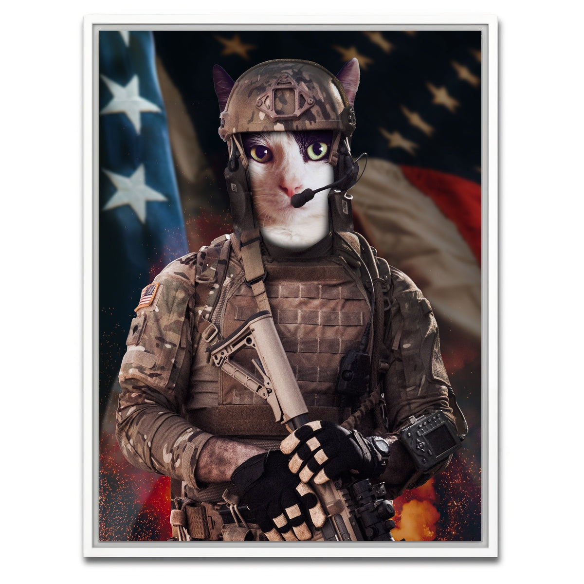AUTO-MOCKUP WHITE | Kitten Soldier | 1 Piece | White Framed Canvas | group=3x4