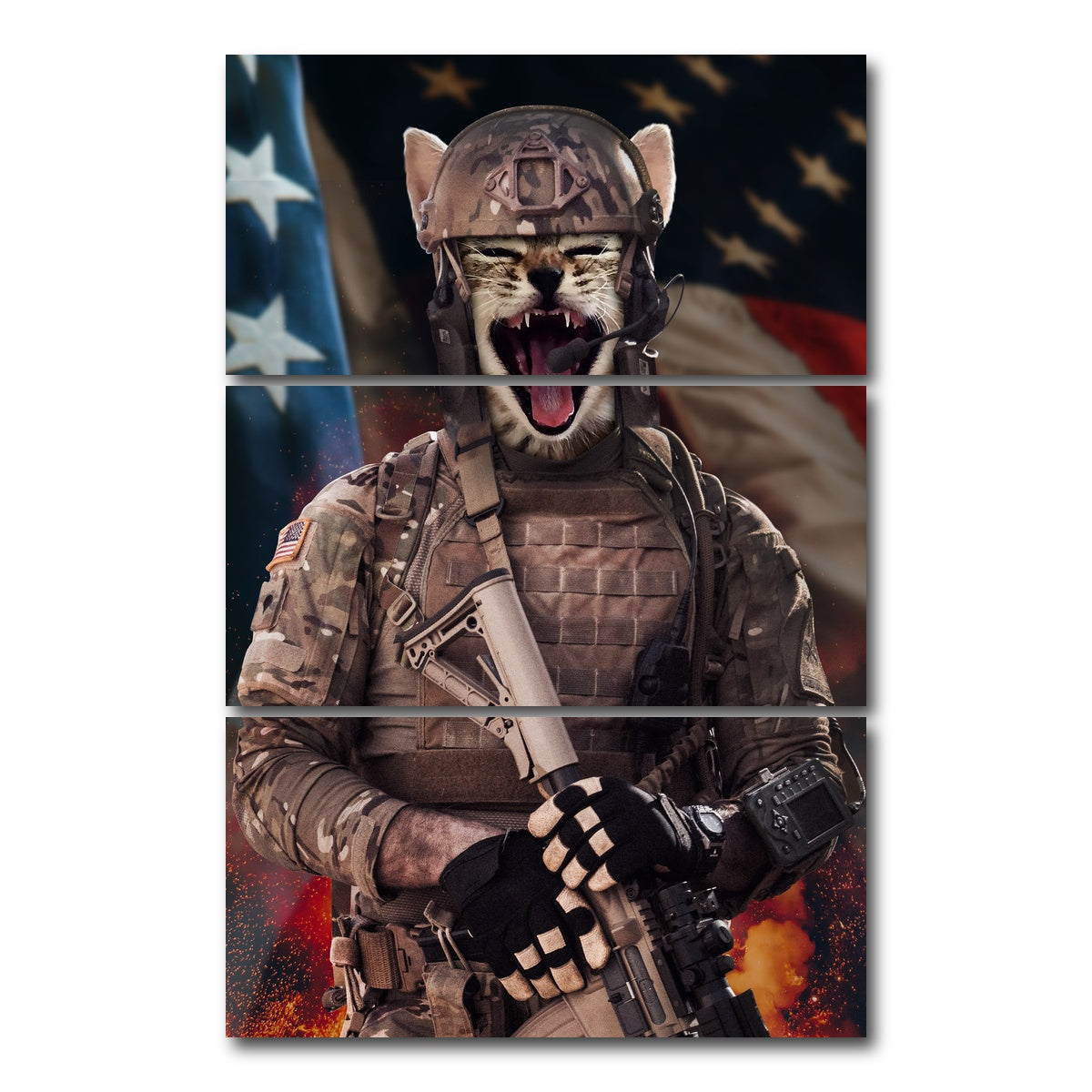 AUTO-MOCKUP WHITE | Kitty Soldier | 3 Piece | Gallery Wrap Canvas | group=12x24_stacked