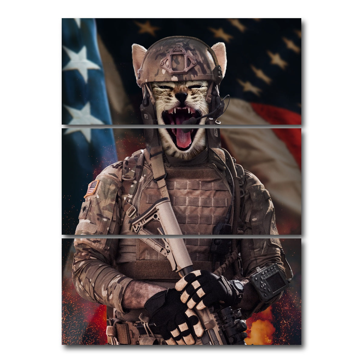 AUTO-MOCKUP WHITE | Kitty Soldier | 3 Piece | Gallery Wrap Canvas | group=8x18_stacked