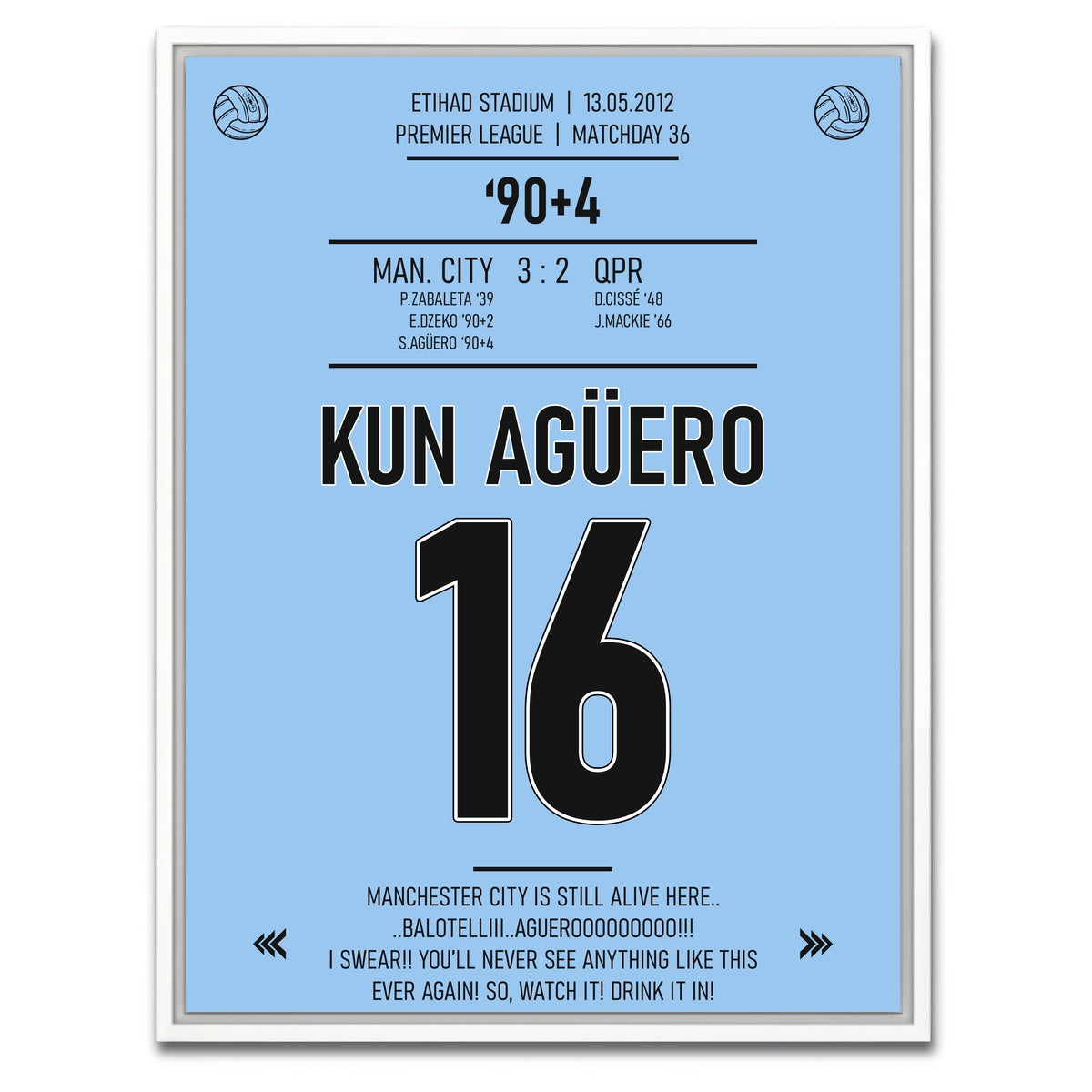 AUTO-MOCKUP WHITE | Kun Aguero | 1 Piece | White Framed Canvas | group=3x4
