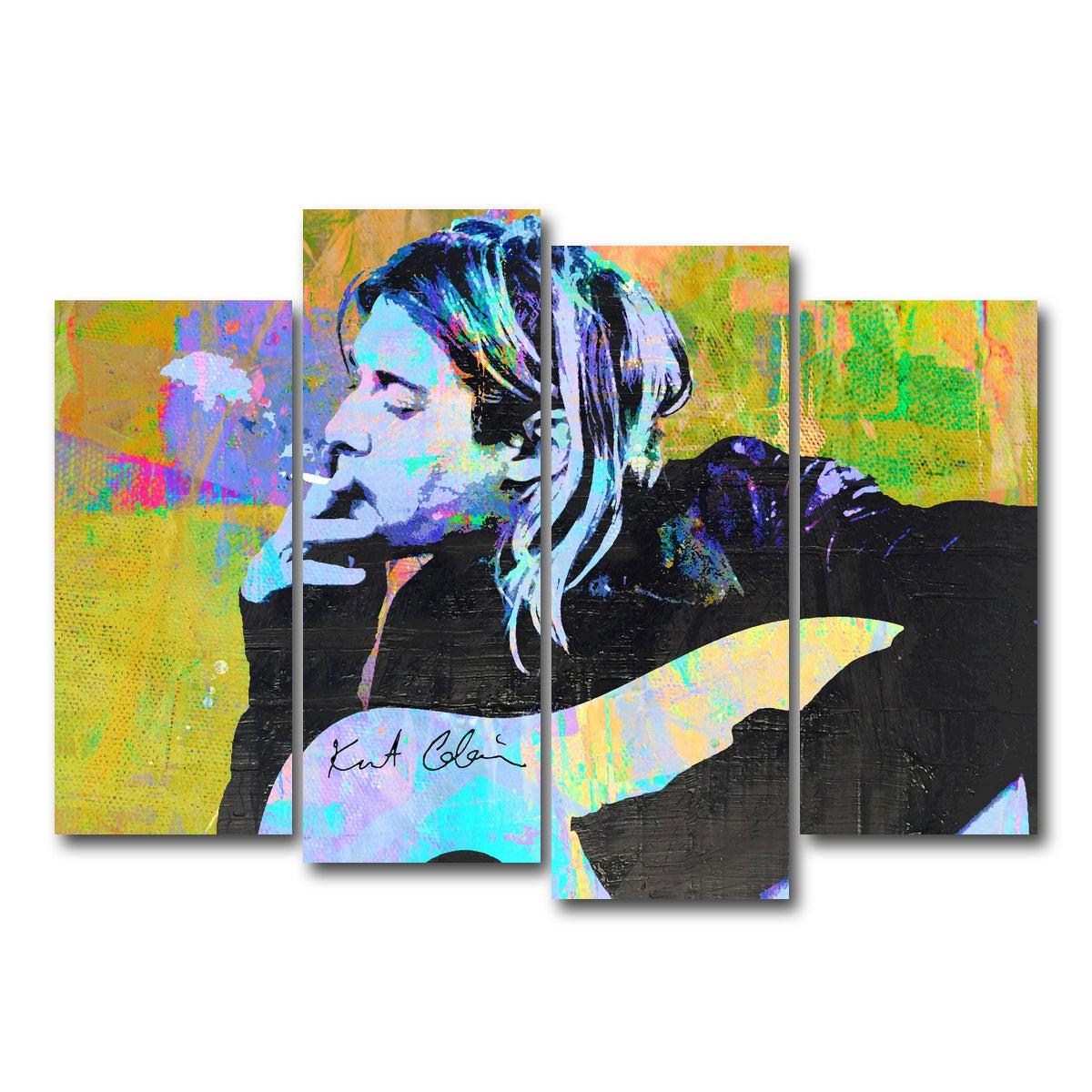 AUTO-MOCKUP WHITE | Kurt Cobain Guitar | 4 Piece | Gallery Wrap Canvas | group=4_normal