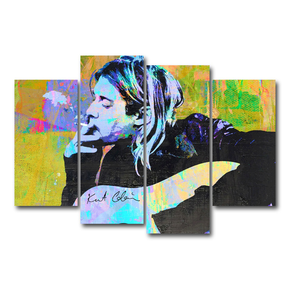 AUTO-MOCKUP WHITE | Kurt Cobain Guitar | 4 Piece | Gallery Wrap Canvas | group=4_short