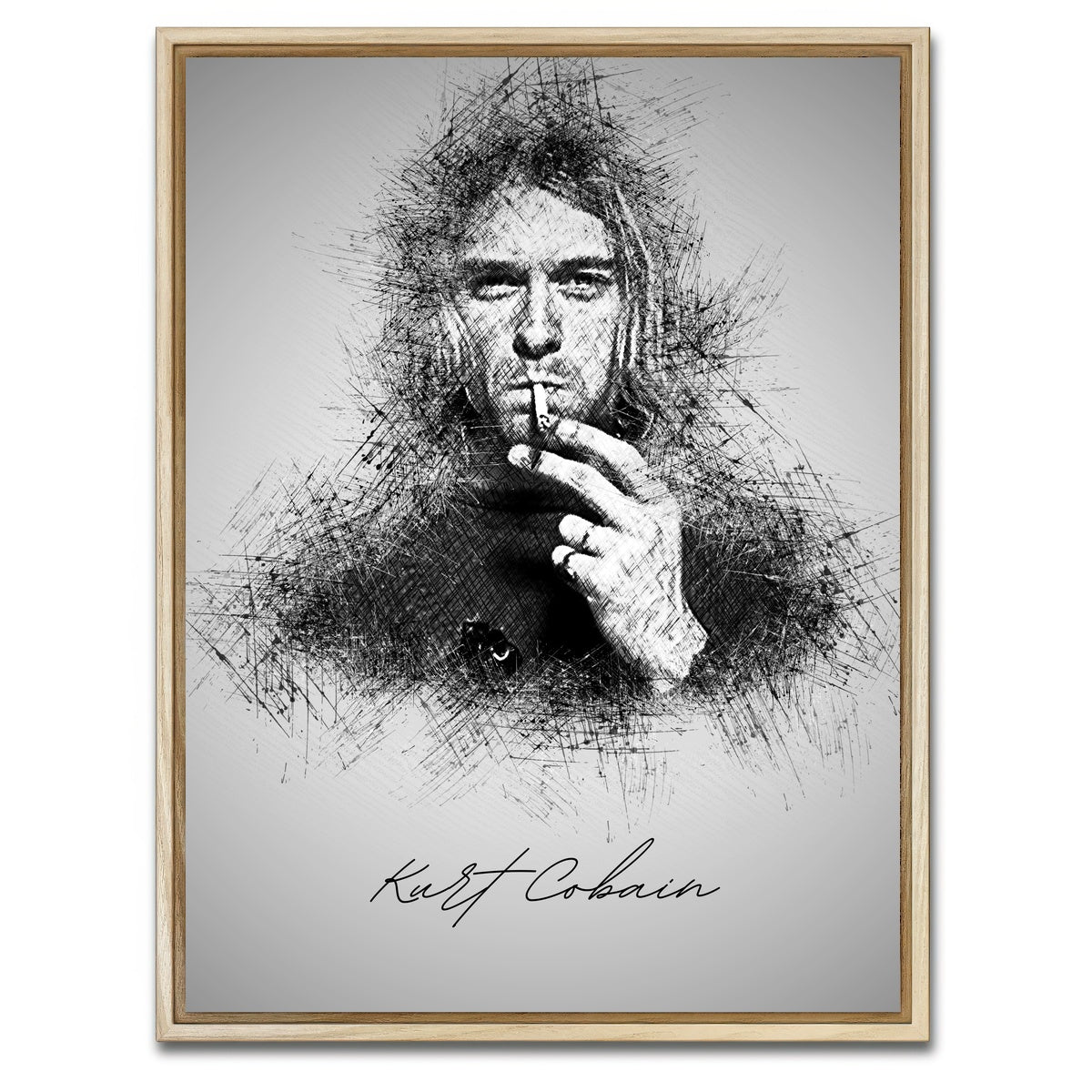 AUTO-MOCKUP WHITE | Kurt Cobain sketch | 1 Piece | Natural Framed Canvas | group=3x4