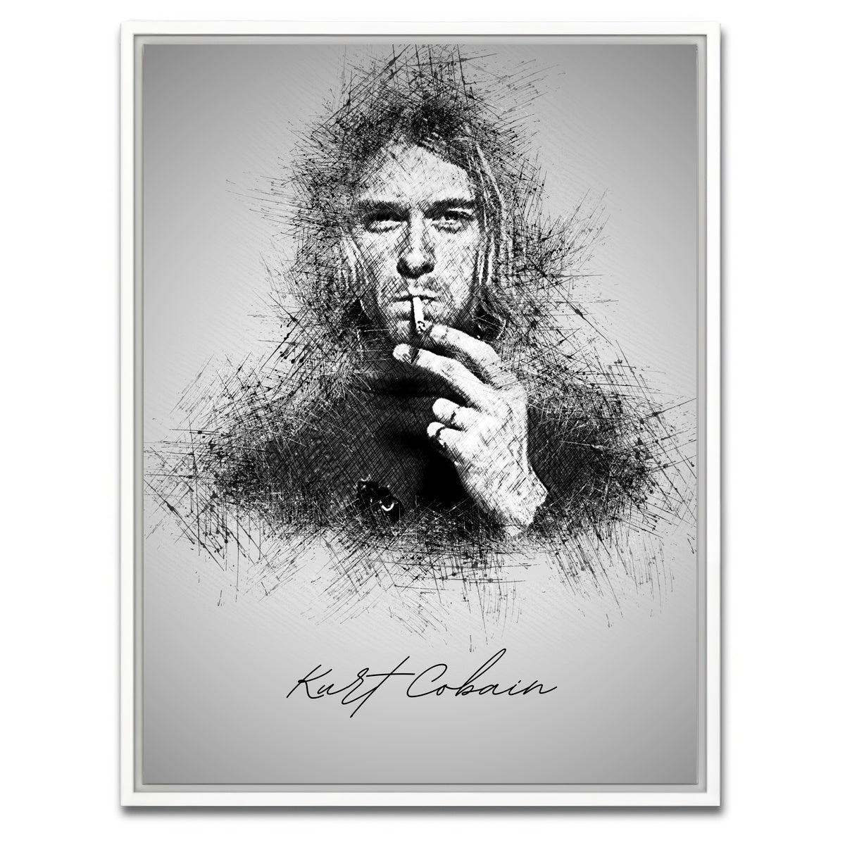 AUTO-MOCKUP WHITE | Kurt Cobain sketch | 1 Piece | White Framed Canvas | group=3x4