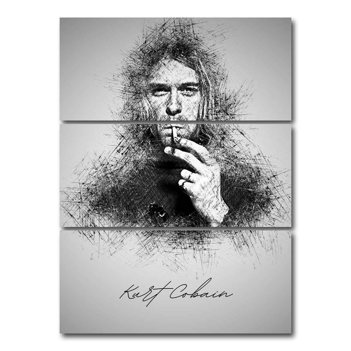 AUTO-MOCKUP WHITE | Kurt Cobain sketch | 3 Piece | Gallery Wrap Canvas | group=8x18_stacked