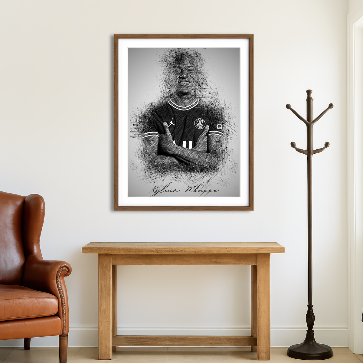 AUTO-MOCKUP ROOM | Kylian Mbappe Sketch Wall Art