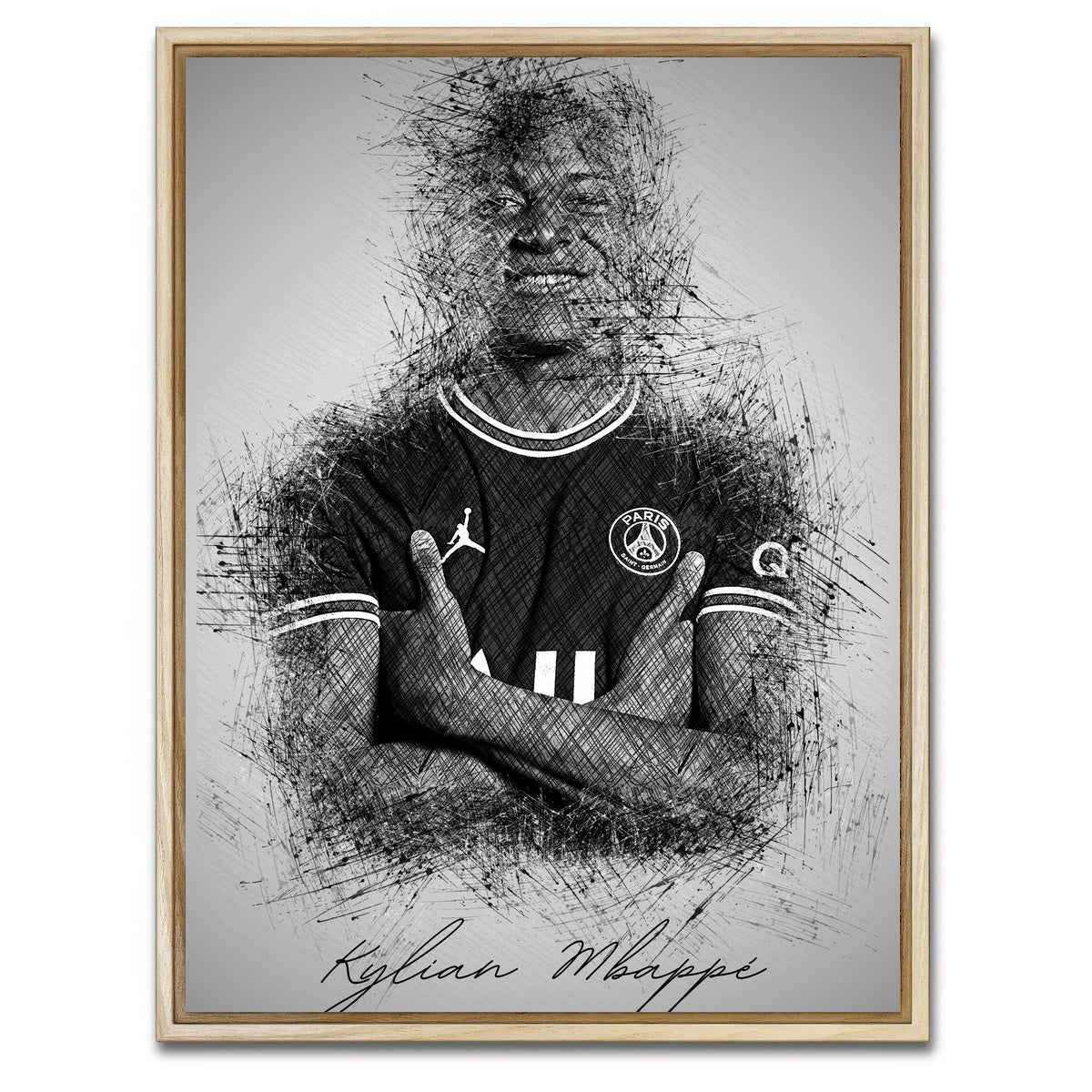 AUTO-MOCKUP WHITE | Kylian Mbappe Sketch | 1 Piece | Natural Framed Canvas | group=3x4