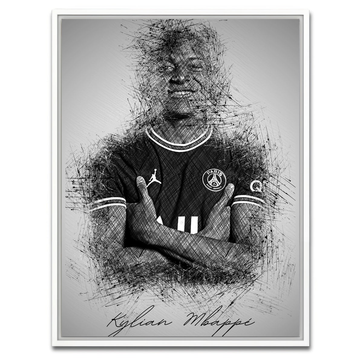 AUTO-MOCKUP WHITE | Kylian Mbappe Sketch | 1 Piece | White Framed Canvas | group=3x4
