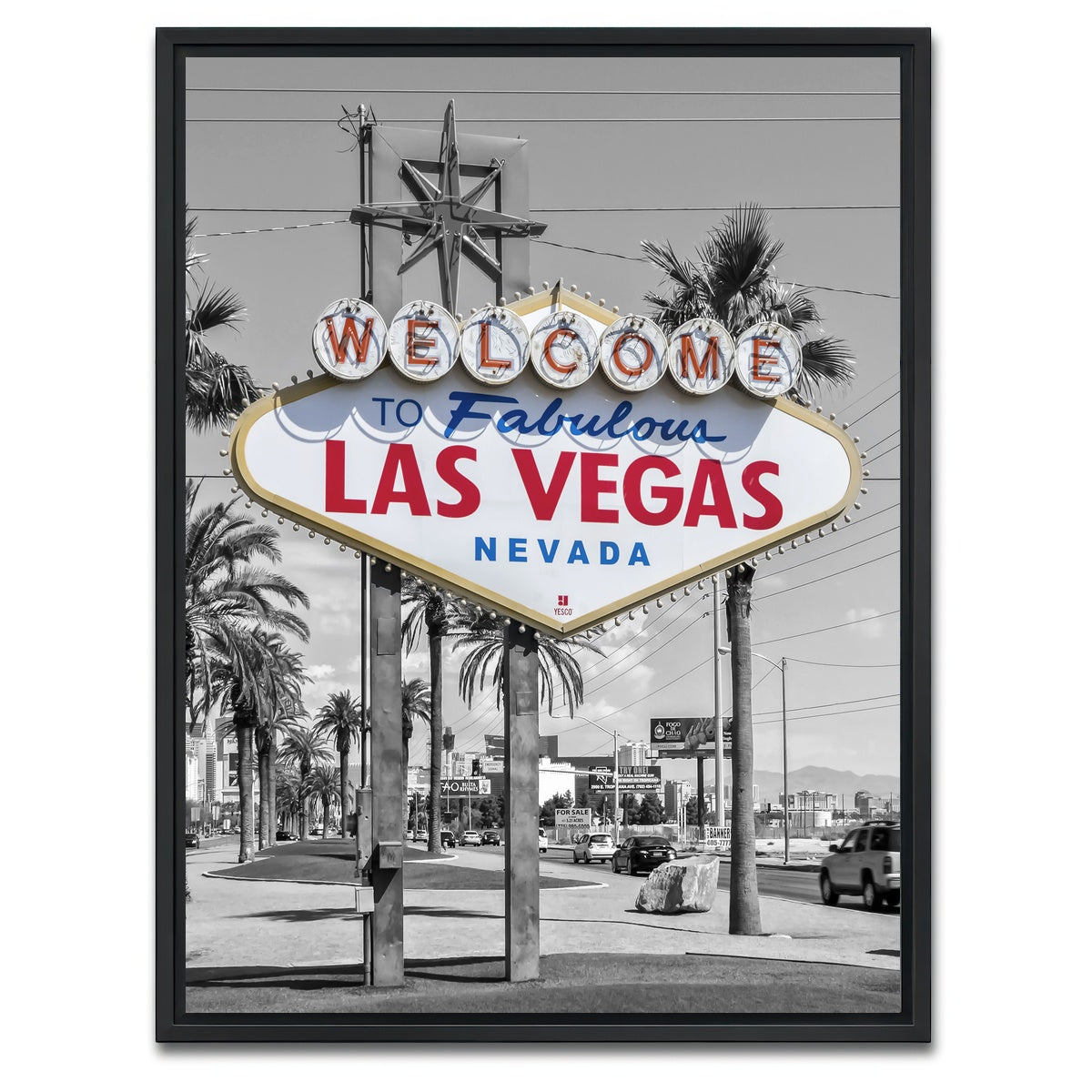 AUTO-MOCKUP WHITE | LAS VEGAS Sign - colorkey | 1 Piece | Black Framed Canvas | group=3x4