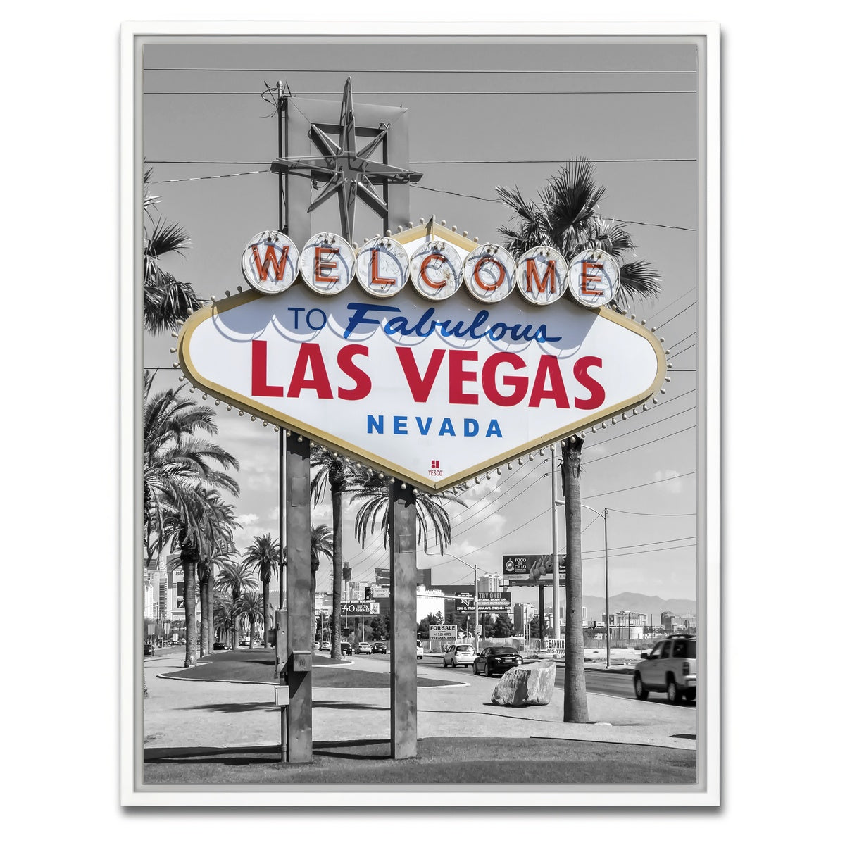 AUTO-MOCKUP WHITE | LAS VEGAS Sign - colorkey | 1 Piece | White Framed Canvas | group=3x4