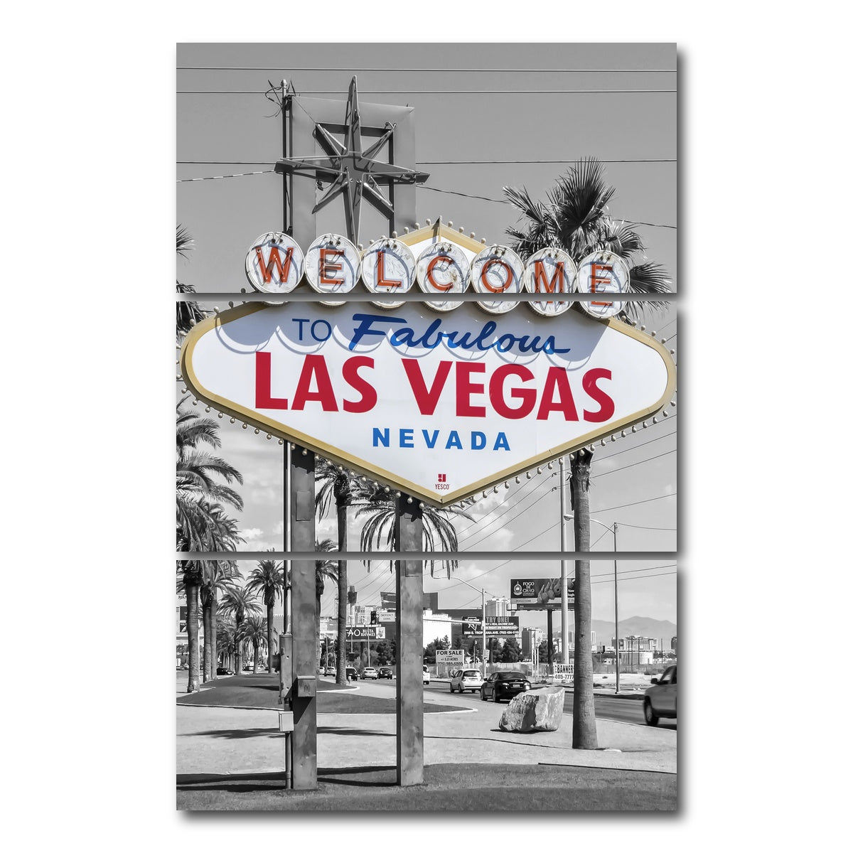 AUTO-MOCKUP WHITE | LAS VEGAS Sign - colorkey | 3 Piece | Gallery Wrap Canvas | group=12x24_stacked