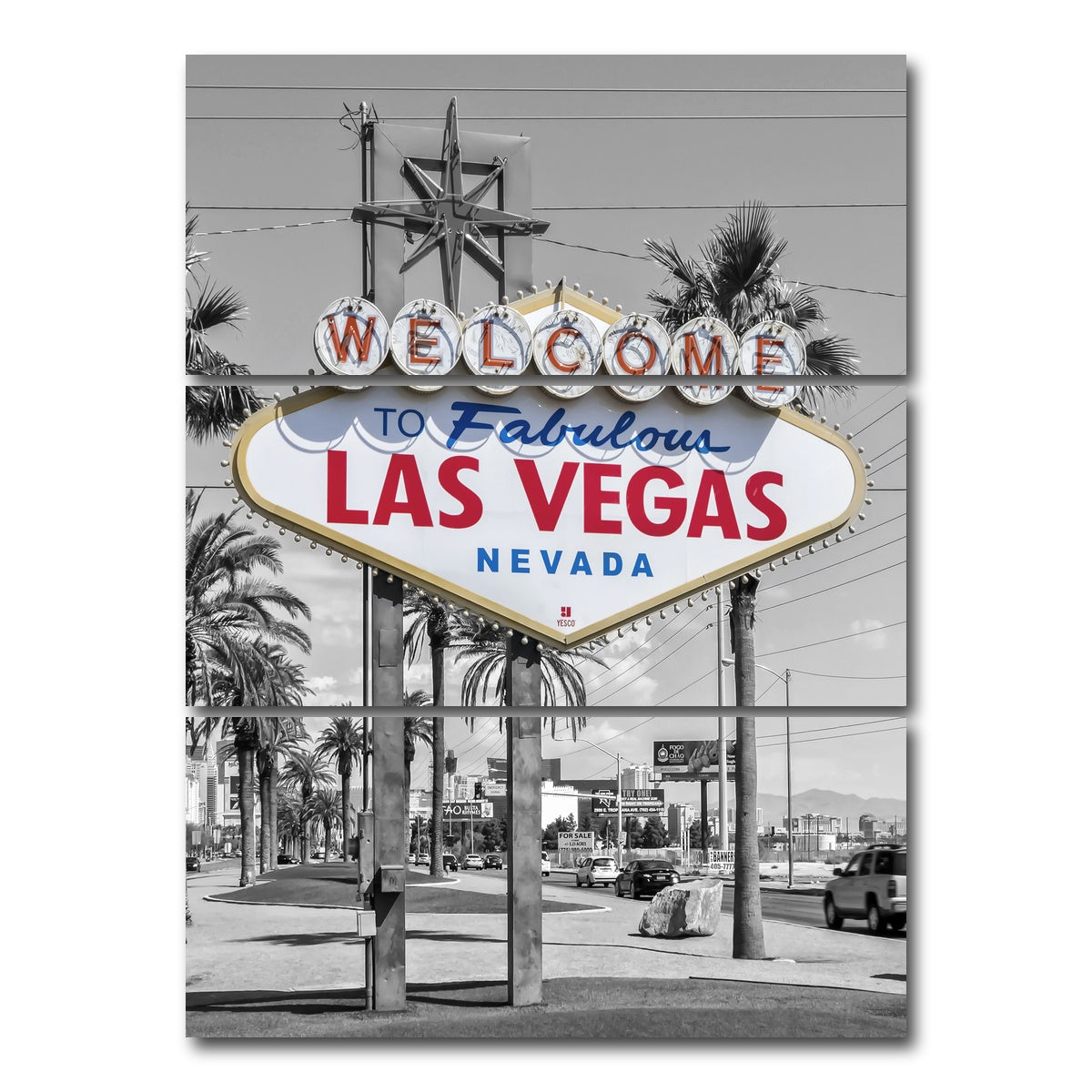 AUTO-MOCKUP WHITE | LAS VEGAS Sign - colorkey | 3 Piece | Gallery Wrap Canvas | group=8x18_stacked