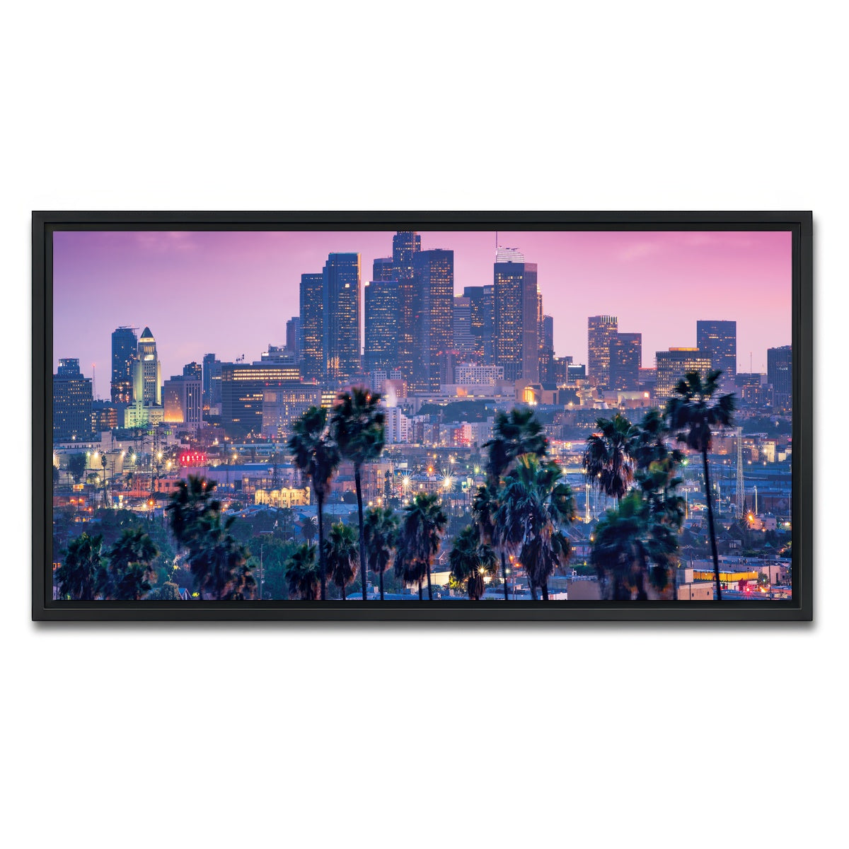 AUTO-MOCKUP WHITE | LA Palm Tree Sunset | 1 Piece | Black Framed Canvas | group=2x1