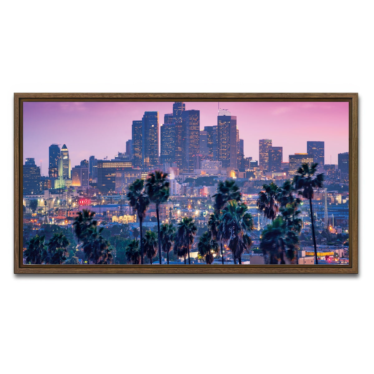 AUTO-MOCKUP WHITE | LA Palm Tree Sunset | 1 Piece | Walnut Framed Canvas | group=2x1