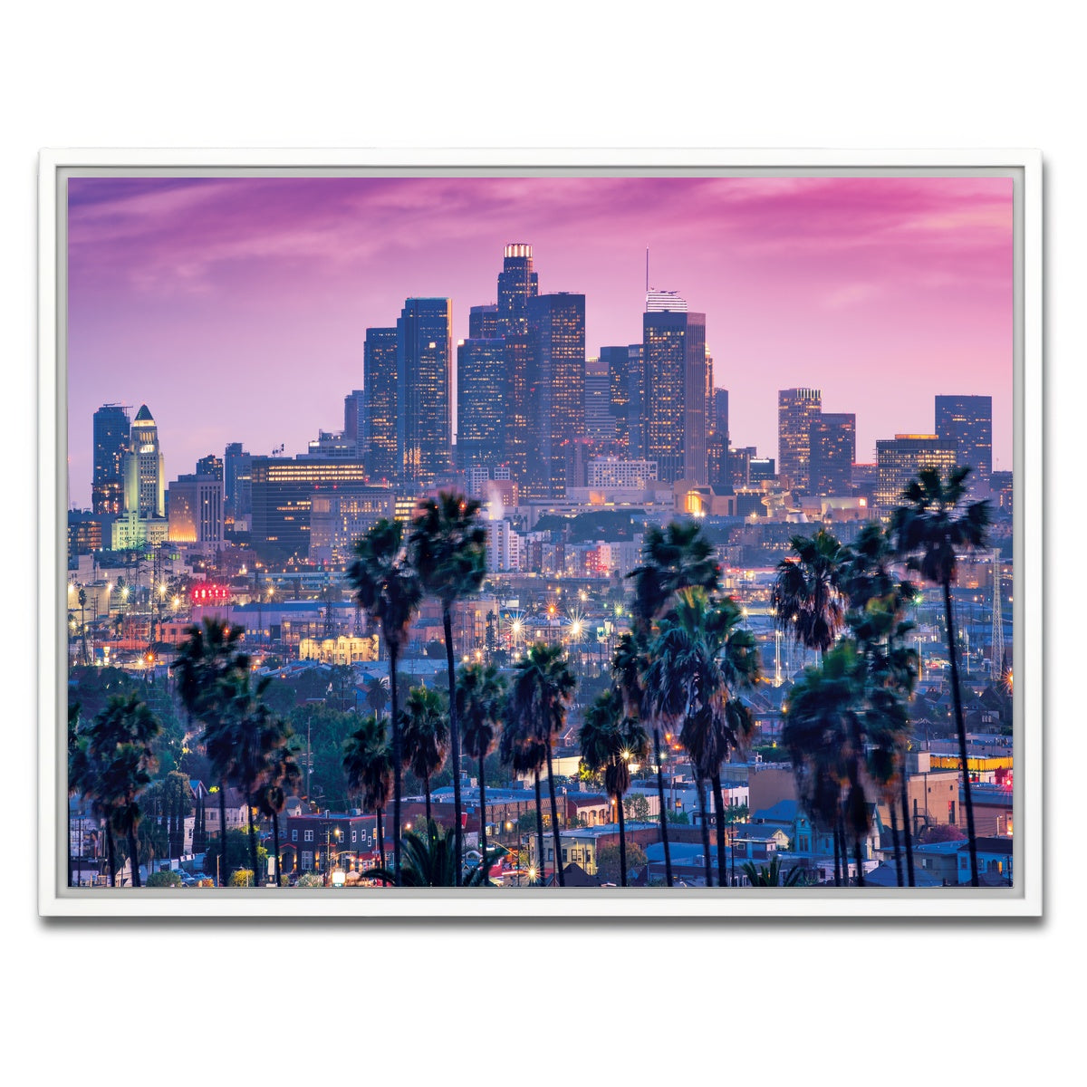 AUTO-MOCKUP WHITE | LA Palm Tree Sunset | 1 Piece | White Framed Canvas | group=4x3