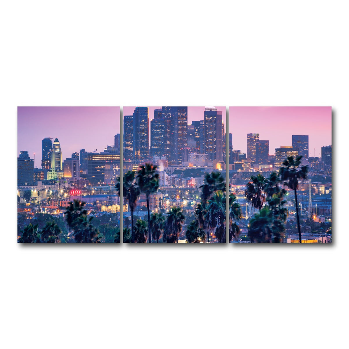 AUTO-MOCKUP WHITE | LA Palm Tree Sunset | 3 Piece | Gallery Wrap Canvas | group=18x24