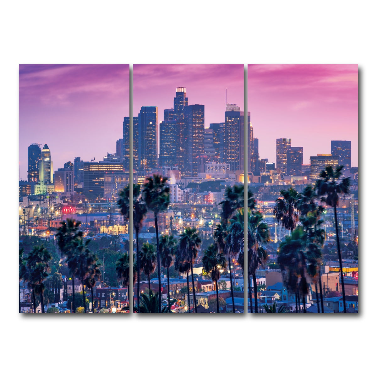 AUTO-MOCKUP WHITE | LA Palm Tree Sunset | 3 Piece | Gallery Wrap Canvas | group=8x18