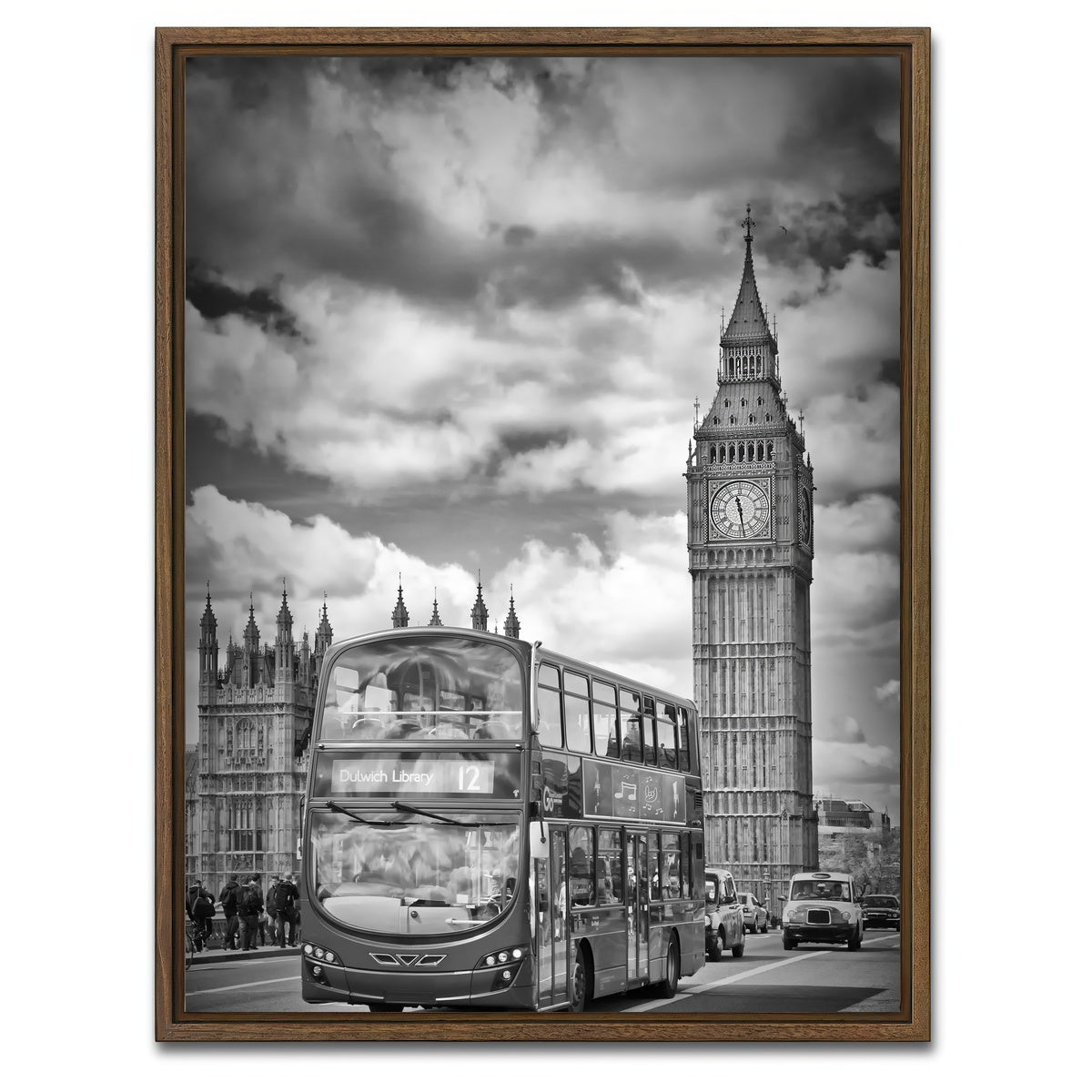 AUTO-MOCKUP WHITE | LONDON Houses of Parliament and traffic | 1 Piece | Walnut Framed Canvas | group=3x4