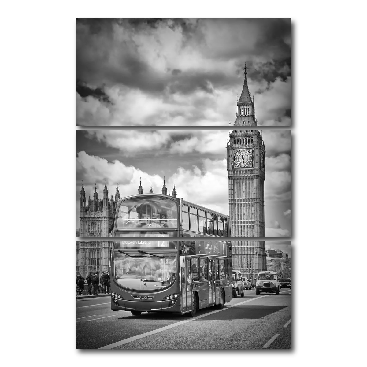 AUTO-MOCKUP WHITE | LONDON Houses of Parliament and traffic | 3 Piece | Gallery Wrap Canvas | group=12x24_stacked