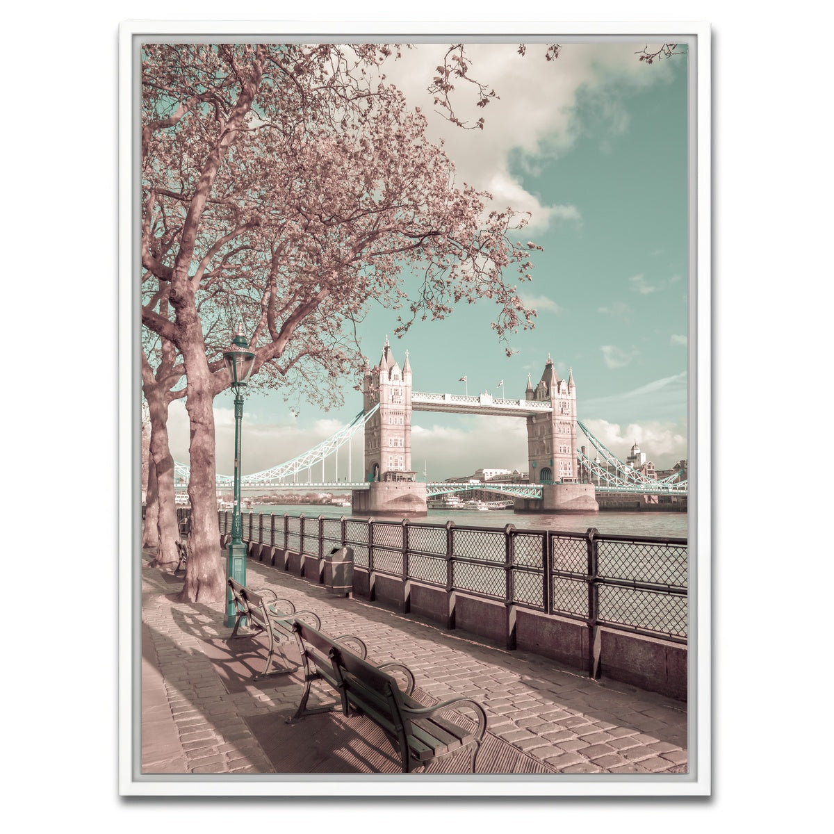 AUTO-MOCKUP WHITE | LONDON Thames Riverside & Tower Bridge | 1 Piece | White Framed Canvas | group=3x4
