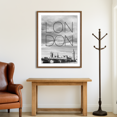 AUTO-MOCKUP ROOM | London Westminster Bridge Text & Skyline Wall Art