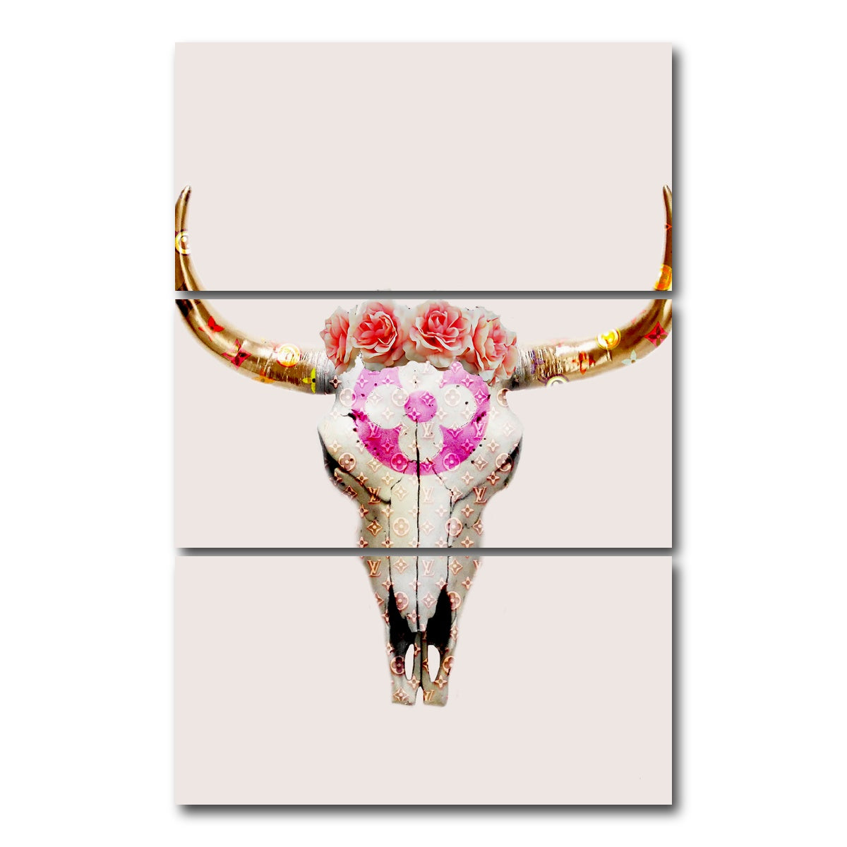 AUTO-MOCKUP WHITE | LV Bull Skull | 3 Piece | Gallery Wrap Canvas | group=12x24_stacked