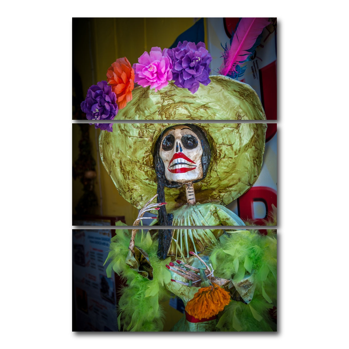 AUTO-MOCKUP WHITE | La Calavera Catrina | 3 Piece | Gallery Wrap Canvas | group=12x24_stacked